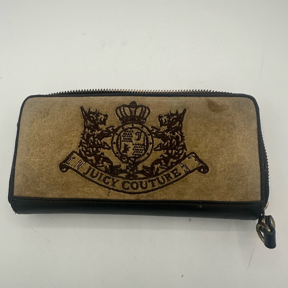 🐩Vintage Juicy Couture Long Wallet Scottie Dog Crest Black / Brown Velour